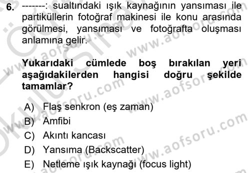 Fotoğrafın Kullanım Alanları Dersi 2021 - 2022 Yılı Yaz Okulu Sınav Soruları 6. Soru