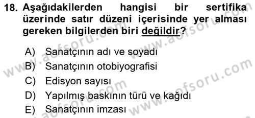 Fotoğrafın Kullanım Alanları Dersi 2022 - 2023 Yılı (Final) Dönem Sonu Sınav Soruları 18. Soru