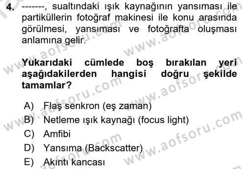 Fotoğrafın Kullanım Alanları Dersi 2022 - 2023 Yılı (Final) Dönem Sonu Sınav Soruları 4. Soru