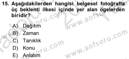 Fotoğrafın Kullanım Alanları Dersi 2022 - 2023 Yılı Yaz Okulu Sınav Soruları 15. Soru