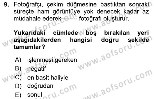Fotoğrafın Kullanım Alanları Dersi 2023 - 2024 Yılı Yaz Okulu Sınav Soruları 9. Soru