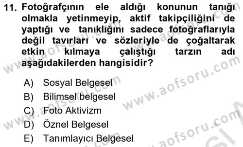 Fotoğrafın Kullanım Alanları Dersi 2024 - 2025 Yılı Yaz Okulu Sınav Soruları 11. Soru