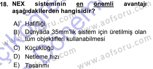 Sayısal Fotoğraf Makineleri Dersi Ara Sınavı Deneme Sınav Soruları 18. Soru