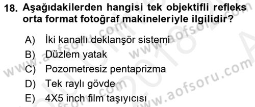 Sayısal Fotoğraf Makineleri Dersi 2018 - 2019 Yılı (Vize) Ara Sınavı 18. Soru