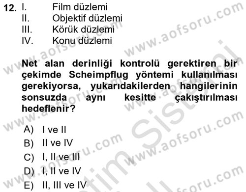 Sayısal Fotoğraf Makineleri Dersi 2022 - 2023 Yılı Yaz Okulu Sınav Soruları 12. Soru