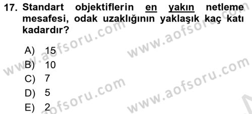 Sayısal Fotoğraf Makineleri Dersi 2022 - 2023 Yılı Yaz Okulu Sınav Soruları 17. Soru