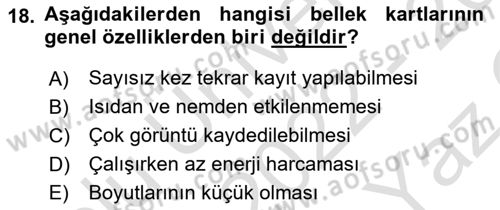 Sayısal Fotoğraf Makineleri Dersi 2022 - 2023 Yılı Yaz Okulu Sınav Soruları 18. Soru