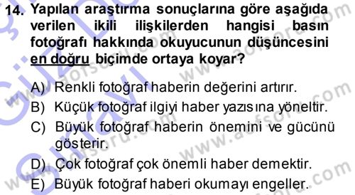 Basın Fotoğrafçılığı Dersi 2013 - 2014 Yılı (Vize) Ara Sınav Soruları 14. Soru