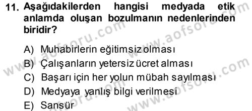 Basın Fotoğrafçılığı Dersi 2013 - 2014 Yılı (Final) Dönem Sonu Sınav Soruları 11. Soru