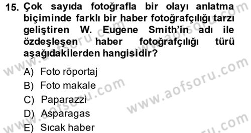 Basın Fotoğrafçılığı Dersi 2013 - 2014 Yılı (Final) Dönem Sonu Sınav Soruları 15. Soru