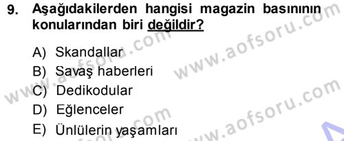 Basın Fotoğrafçılığı Dersi 2013 - 2014 Yılı (Final) Dönem Sonu Sınav Soruları 9. Soru