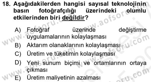 Basın Fotoğrafçılığı Dersi 2015 - 2016 Yılı Tek Ders Sınav Soruları 18. Soru