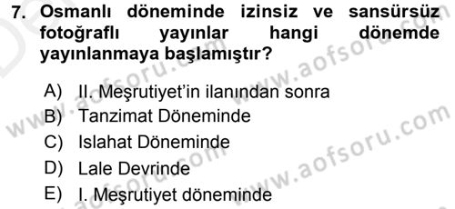 Basın Fotoğrafçılığı Dersi 2015 - 2016 Yılı Tek Ders Sınav Soruları 7. Soru