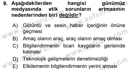 Basın Fotoğrafçılığı Dersi 2015 - 2016 Yılı Tek Ders Sınav Soruları 9. Soru