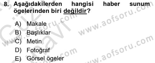 Basın Fotoğrafçılığı Dersi 2016 - 2017 Yılı (Vize) Ara Sınav Soruları 8. Soru