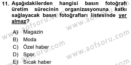 Basın Fotoğrafçılığı Dersi 2016 - 2017 Yılı (Final) Dönem Sonu Sınav Soruları 11. Soru