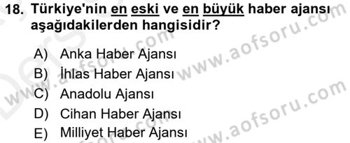 Basın Fotoğrafçılığı Dersi 2017 - 2018 Yılı 3 Ders Sınav Soruları 18. Soru