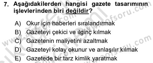Basın Fotoğrafçılığı Dersi 2017 - 2018 Yılı (Vize) Ara Sınav Soruları 7. Soru