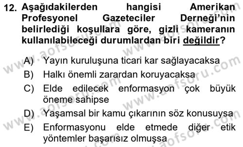 Basın Fotoğrafçılığı Dersi 2018 - 2019 Yılı 3 Ders Sınav Soruları 12. Soru