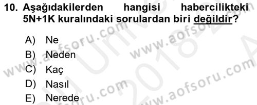 Basın Fotoğrafçılığı Dersi 2018 - 2019 Yılı (Vize) Ara Sınav Soruları 10. Soru