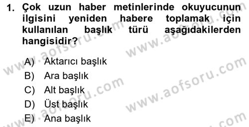Basın Fotoğrafçılığı Dersi 2018 - 2019 Yılı Yaz Okulu Sınav Soruları 1. Soru