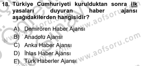 Basın Fotoğrafçılığı Dersi 2018 - 2019 Yılı Yaz Okulu Sınav Soruları 18. Soru