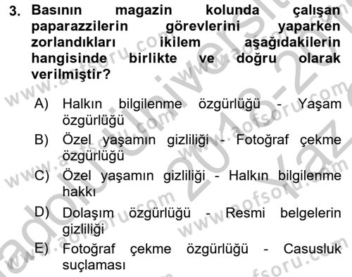Basın Fotoğrafçılığı Dersi 2018 - 2019 Yılı Yaz Okulu Sınav Soruları 3. Soru