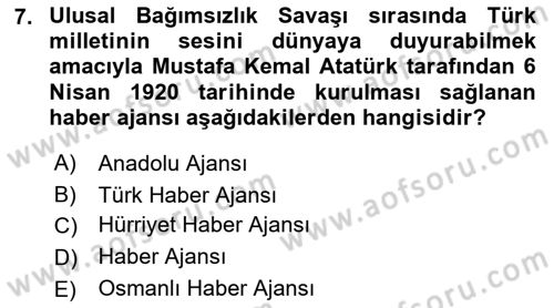 Basın Fotoğrafçılığı Dersi 2019 - 2020 Yılı (Vize) Ara Sınav Soruları 7. Soru