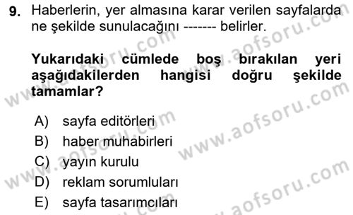 Basın Fotoğrafçılığı Dersi 2019 - 2020 Yılı (Vize) Ara Sınav Soruları 9. Soru