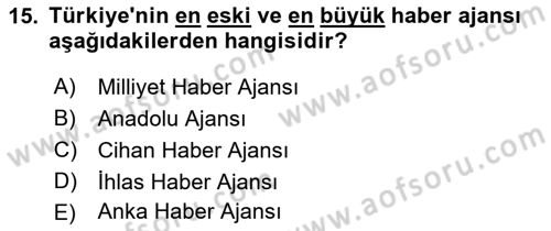 Basın Fotoğrafçılığı Dersi 2019 - 2020 Yılı (Final) Dönem Sonu Sınavı 15. Soru