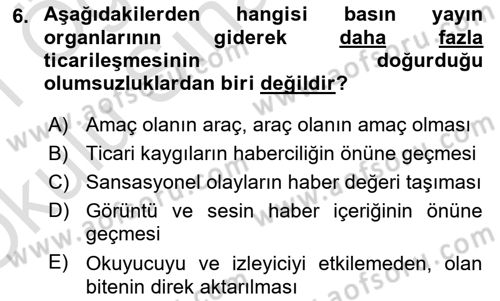 Basın Fotoğrafçılığı Dersi 2020 - 2021 Yılı Yaz Okulu Sınav Soruları 6. Soru