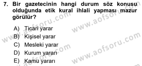 Basın Fotoğrafçılığı Dersi 2020 - 2021 Yılı Yaz Okulu Sınav Soruları 7. Soru