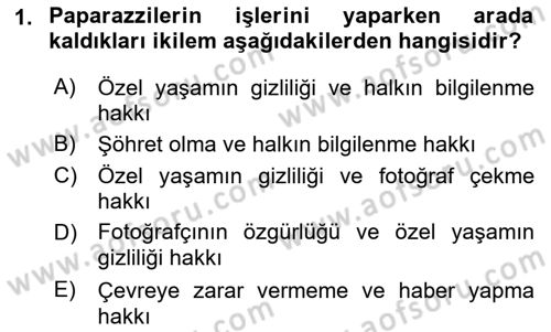 Basın Fotoğrafçılığı Dersi 2021 - 2022 Yılı (Vize) Ara Sınav Soruları 1. Soru