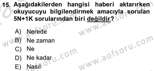 Basın Fotoğrafçılığı Dersi 2021 - 2022 Yılı (Vize) Ara Sınav Soruları 15. Soru