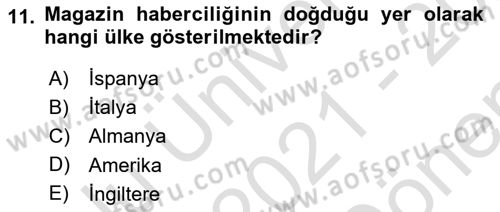 Basın Fotoğrafçılığı Dersi 2021 - 2022 Yılı (Final) Dönem Sonu Sınav Soruları 11. Soru