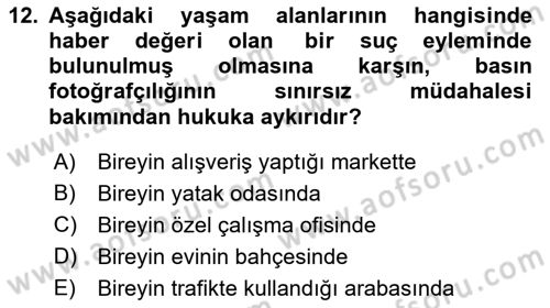 Basın Fotoğrafçılığı Dersi 2021 - 2022 Yılı (Final) Dönem Sonu Sınav Soruları 12. Soru