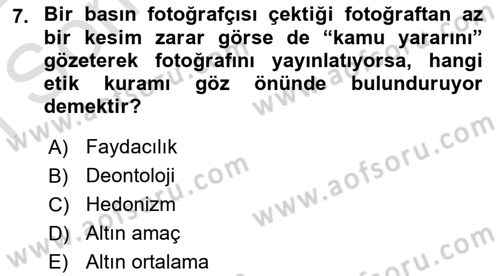Basın Fotoğrafçılığı Dersi 2021 - 2022 Yılı (Final) Dönem Sonu Sınav Soruları 7. Soru