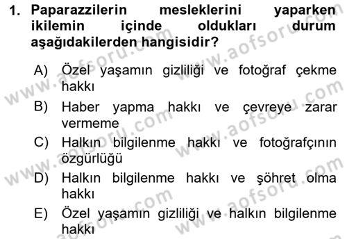 Basın Fotoğrafçılığı Dersi 2021 - 2022 Yılı Yaz Okulu Sınav Soruları 1. Soru