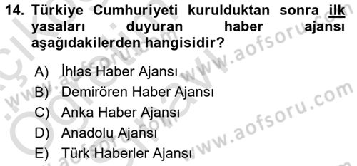 Basın Fotoğrafçılığı Dersi 2021 - 2022 Yılı Yaz Okulu Sınav Soruları 14. Soru