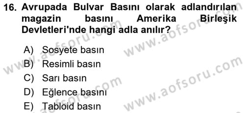 Basın Fotoğrafçılığı Dersi 2021 - 2022 Yılı Yaz Okulu Sınav Soruları 16. Soru