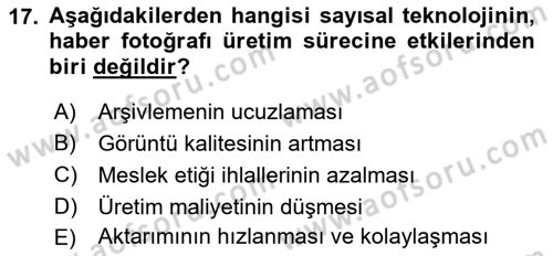 Basın Fotoğrafçılığı Dersi 2021 - 2022 Yılı Yaz Okulu Sınav Soruları 17. Soru