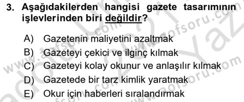 Basın Fotoğrafçılığı Dersi 2021 - 2022 Yılı Yaz Okulu Sınav Soruları 3. Soru