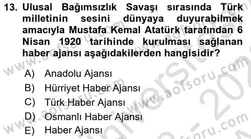 Basın Fotoğrafçılığı Dersi 2022 - 2023 Yılı (Vize) Ara Sınav Soruları 13. Soru