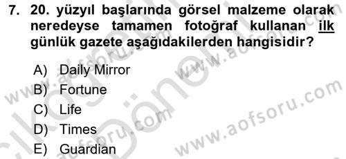 Basın Fotoğrafçılığı Dersi 2022 - 2023 Yılı (Vize) Ara Sınav Soruları 7. Soru