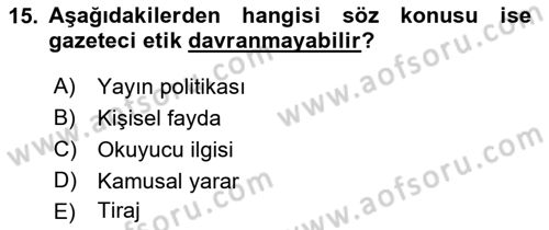 Basın Fotoğrafçılığı Dersi 2022 - 2023 Yılı (Final) Dönem Sonu Sınav Soruları 15. Soru