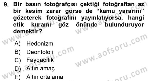 Basın Fotoğrafçılığı Dersi 2022 - 2023 Yılı Yaz Okulu Sınav Soruları 9. Soru