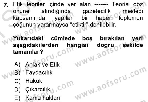 Basın Fotoğrafçılığı Dersi 2023 - 2024 Yılı (Final) Dönem Sonu Sınav Soruları 7. Soru