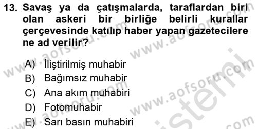 Basın Fotoğrafçılığı Dersi 2023 - 2024 Yılı Yaz Okulu Sınav Soruları 13. Soru