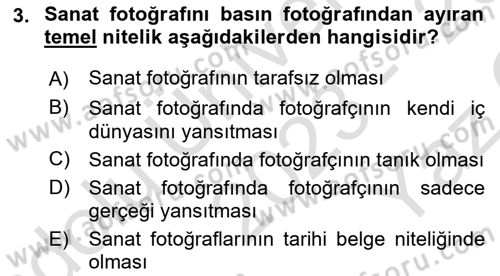 Basın Fotoğrafçılığı Dersi 2023 - 2024 Yılı Yaz Okulu Sınav Soruları 3. Soru