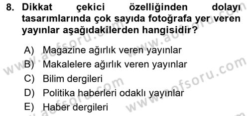 Basın Fotoğrafçılığı Dersi 2023 - 2024 Yılı Yaz Okulu Sınav Soruları 8. Soru